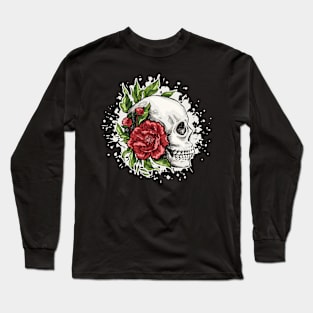 Skull with Flowers Graphic Long Sleeve T-Shirt